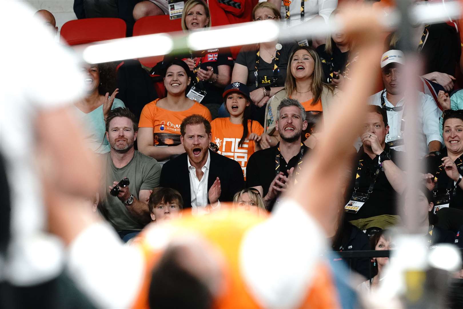 The Duke of Sussex cheers on competitors during the Powerlifting event at the Invictus Games 2022 (Aaron Chown/PA)