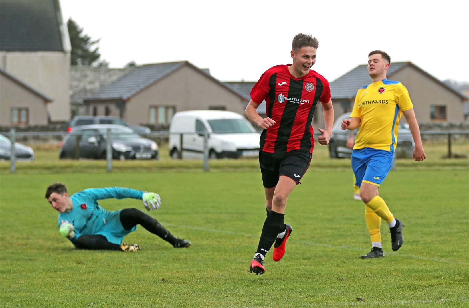 James Mackintosh is all smiles after scoring Halkirk United's second goal against Orkney. Picture: James Gunn