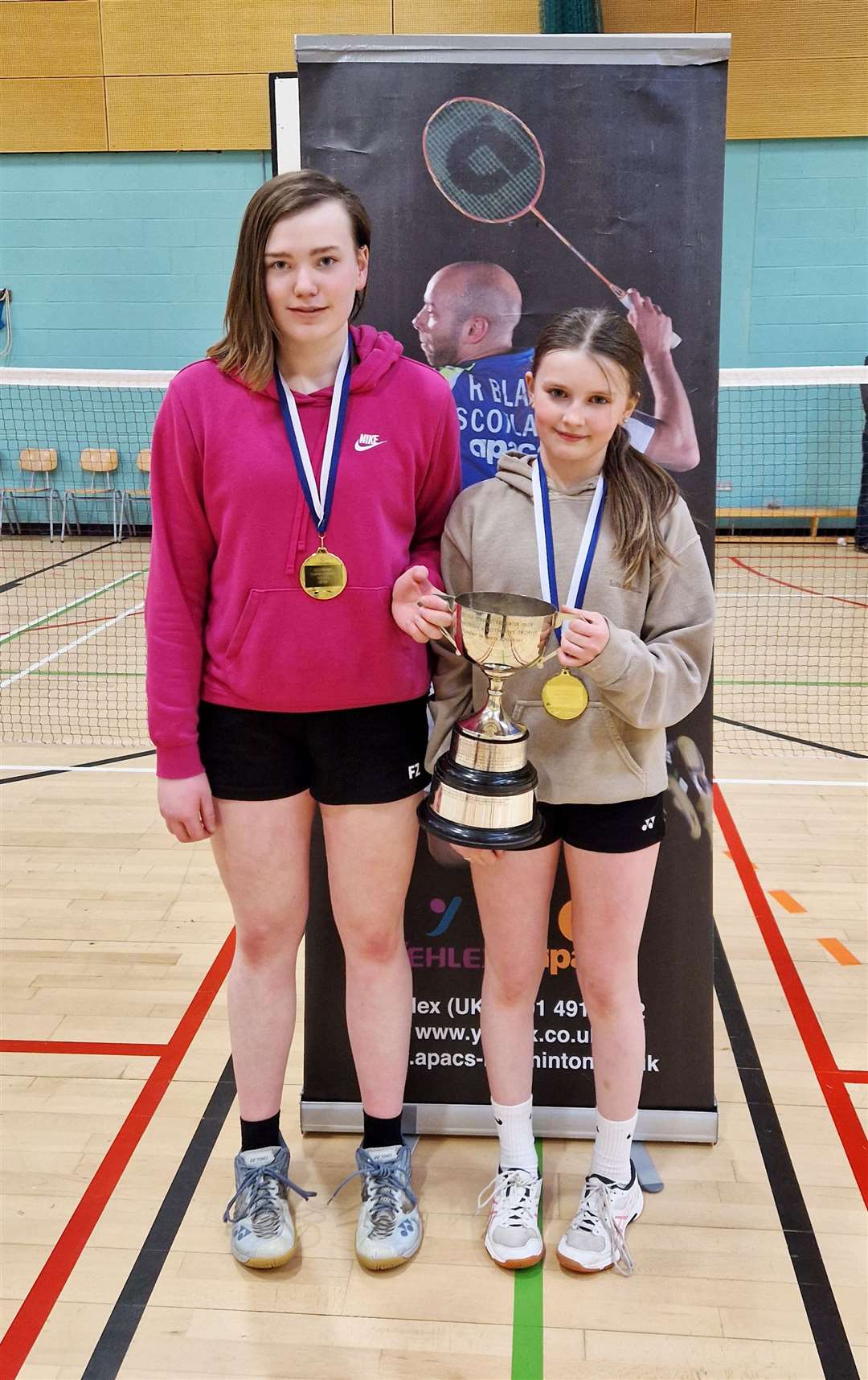 Girls' intermediate doubles winners Chloe Mackenzie and Ava Cook.