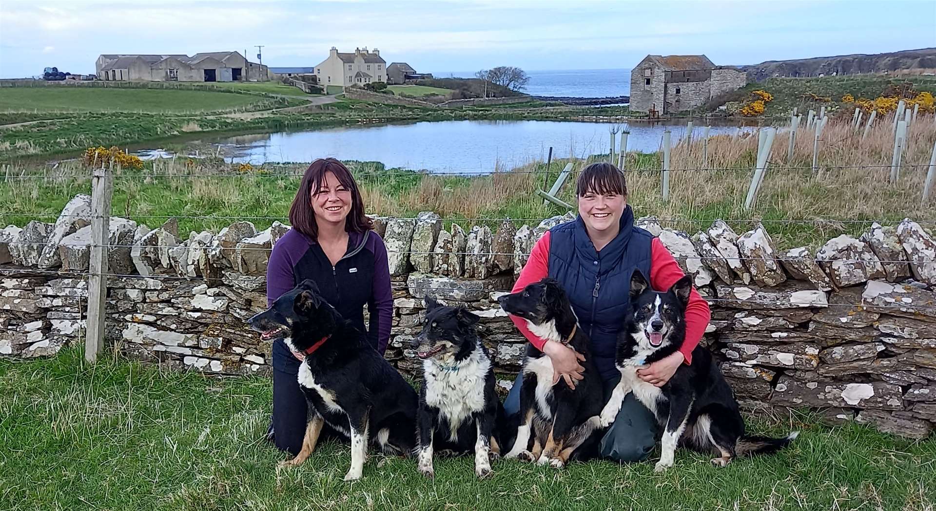 Sheepdog trials organisers Tina Coghill Robertson (left ) and Kirsteen Thorburn take a break, with Ham Farm in the background.