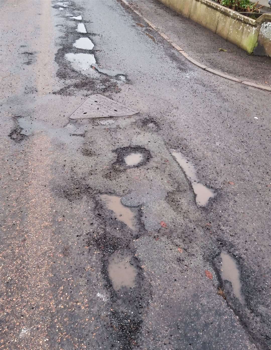 Potholes in Braal Terrace, Halkirk. Repair work here is on Highland Council's prioritised capital list for 2022/23. Picture: CRR
