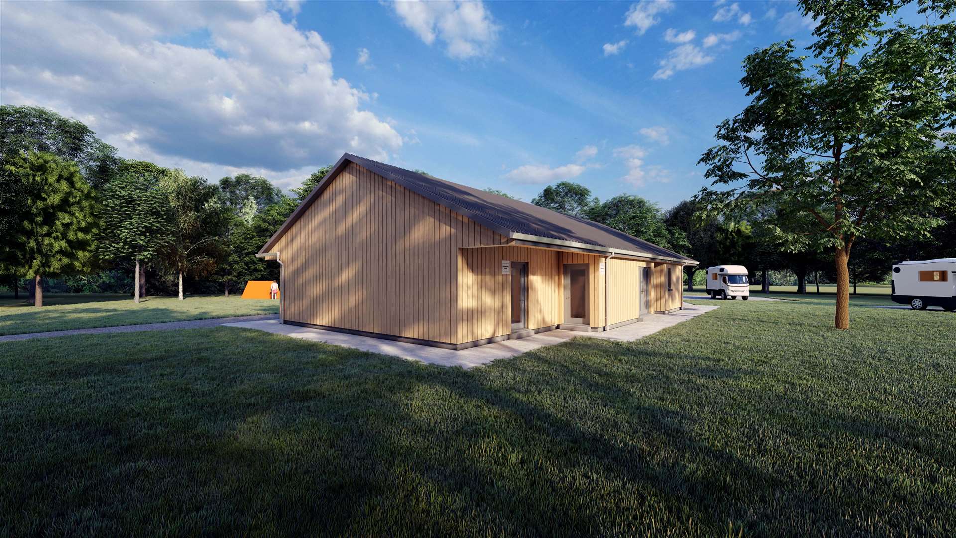 A computer-generated image of the new facilities block being planned for Wick River Campsite. Image: 3D Drawing Office