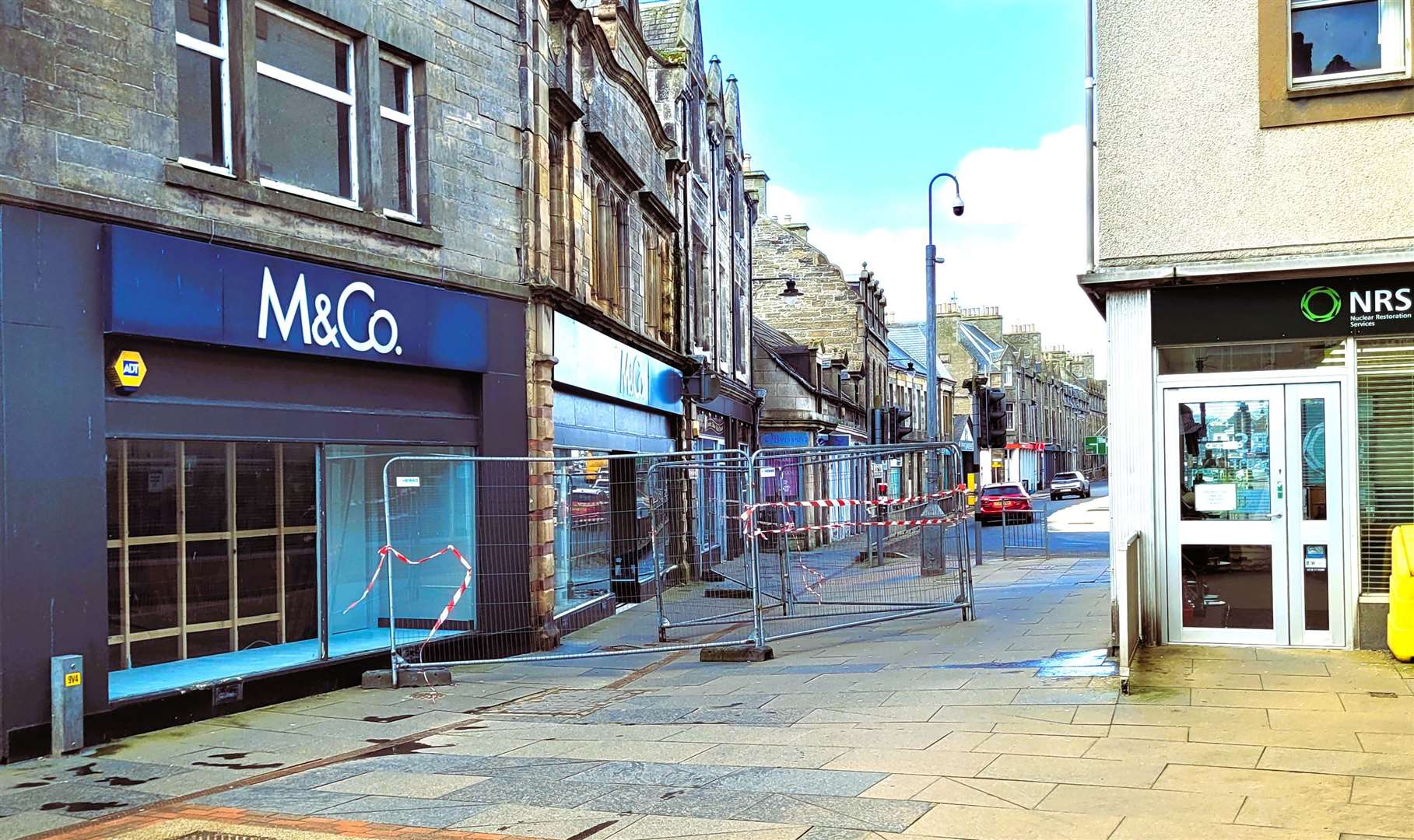 Fencing has been erected outside the old M&Co shop in Thurso. Picture: Alexander Glasgow