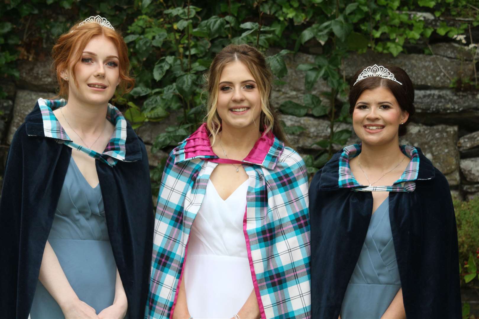 Gala queen Beth Dunnett (centre) with her attendants Devin Stuart (left) and Lauryn Miller. Picture: Eswyl Fell