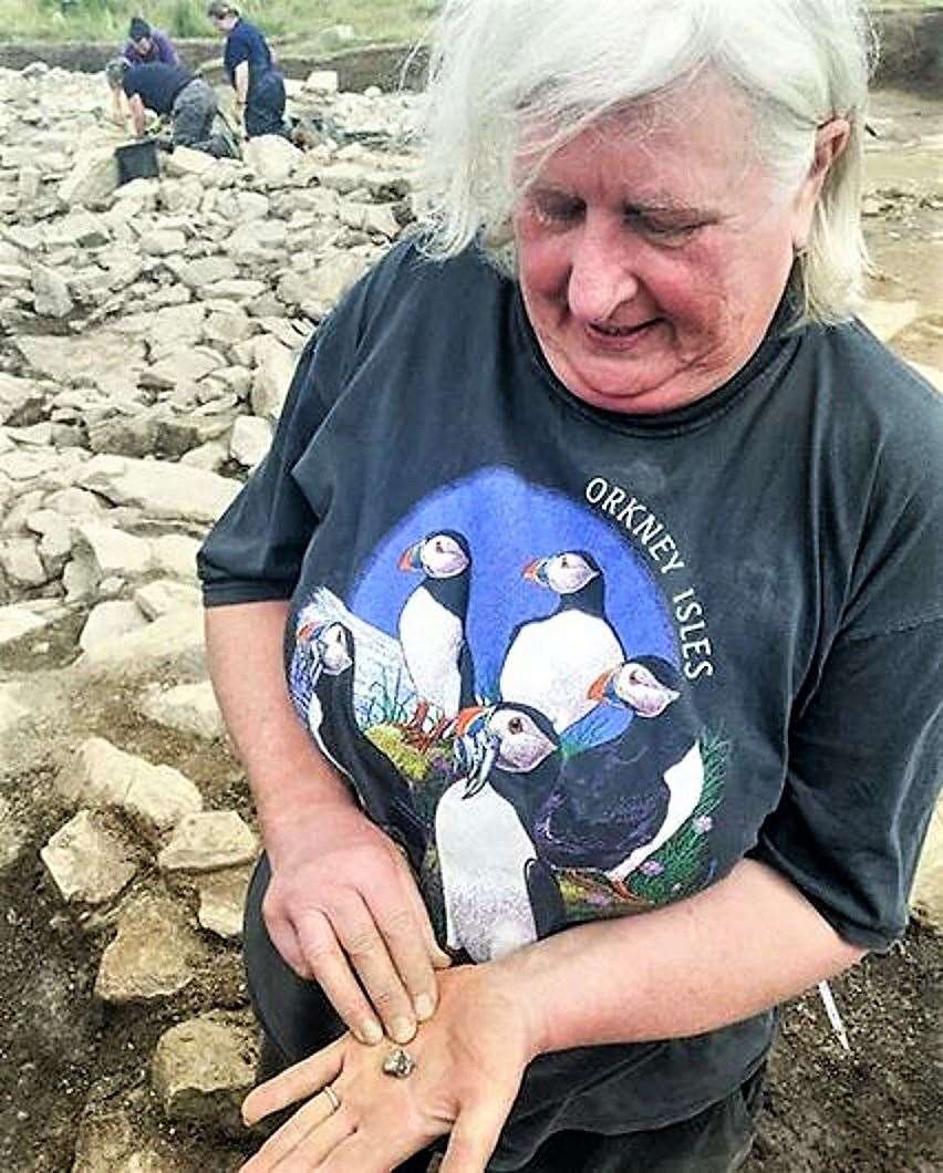 Excavation volunteer Val Ashpool made the fantastic find. Picture: ORCA