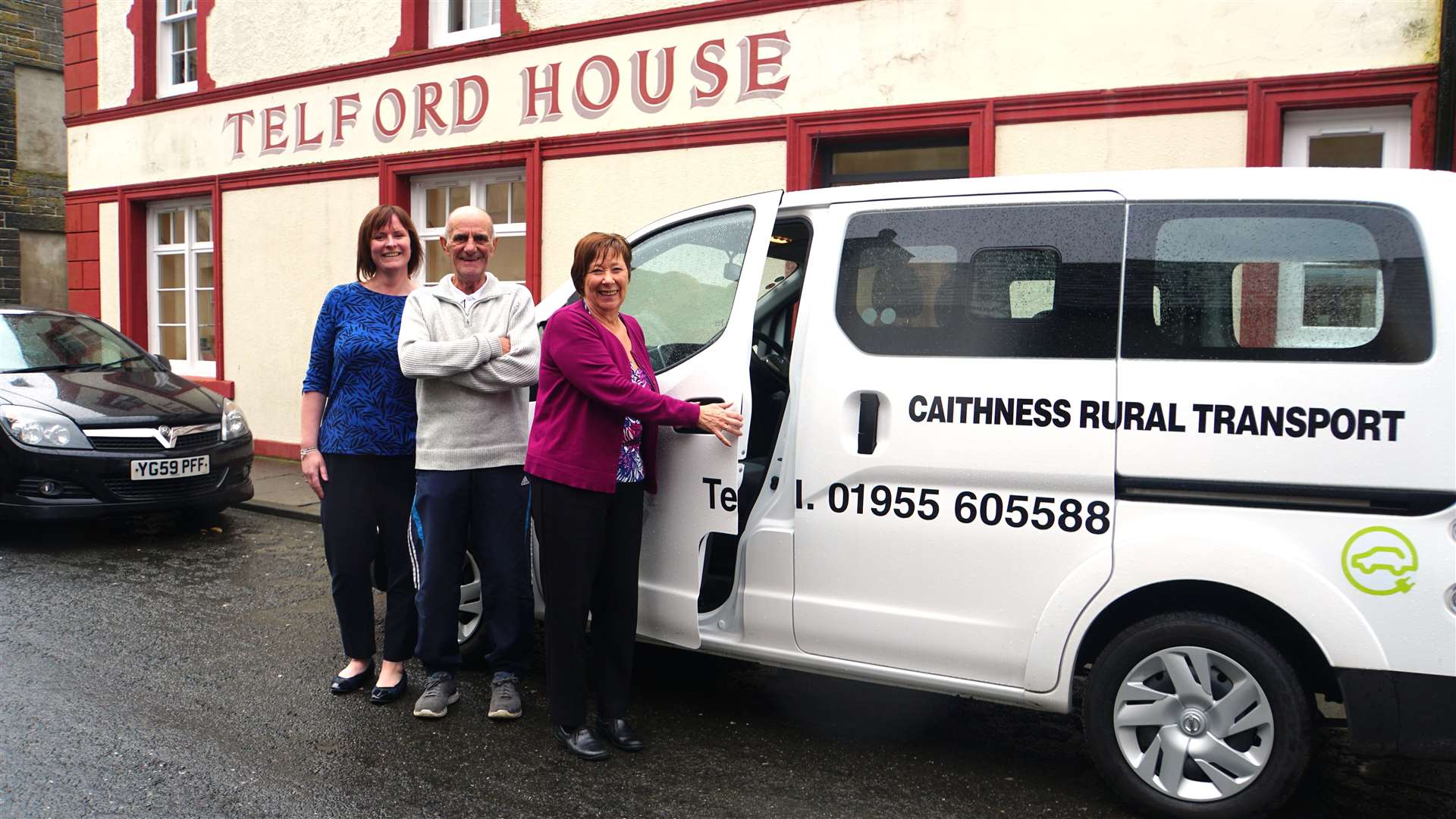 From left, Valerie MacKenzie, Alan Farquhar and Coreen Campbell of Caithness Rural Transport with the new eco-friendly bus. Picture: DGS