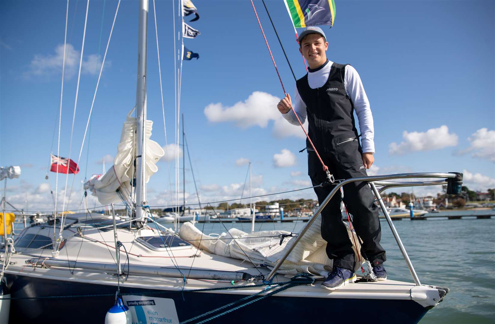 Timothy Long on his boat Alchemy after arriving back into Hamble Point Marina, Hampshire (Andrew Matthews/PA)