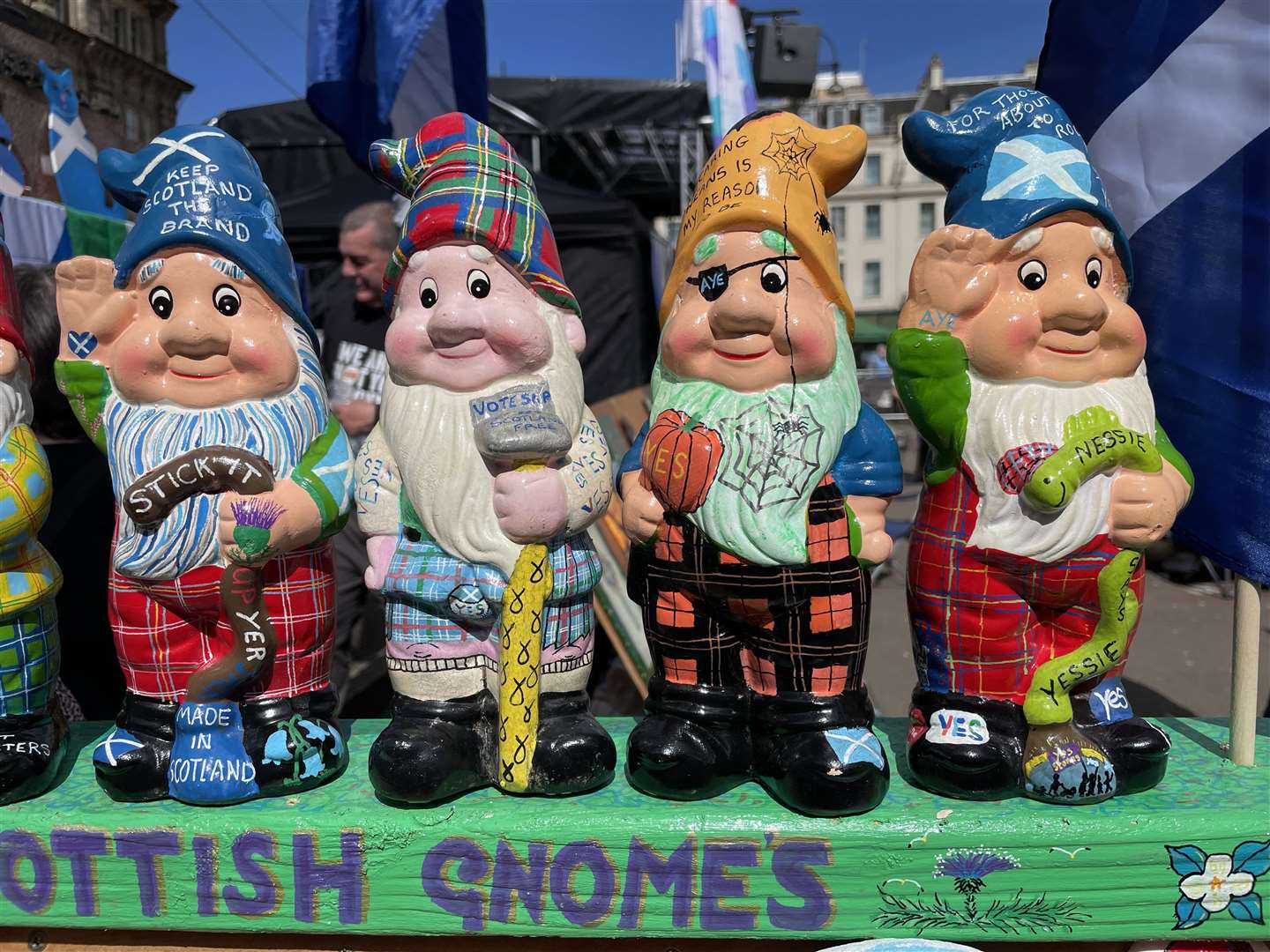 Garden gnomes decorated to support Scottish independence (Sarah Ward/PA)