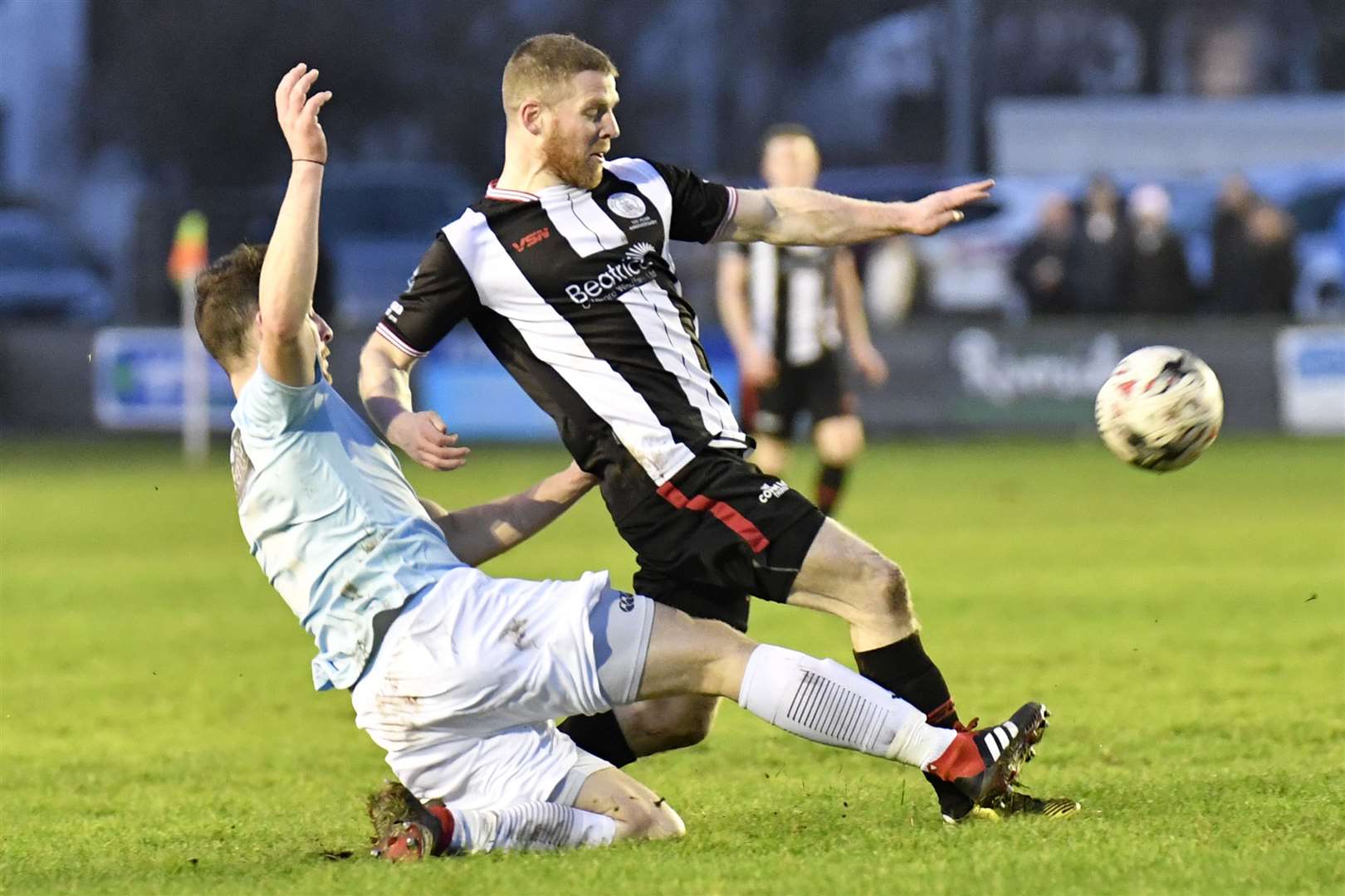Fraserburgh's Bryan Hay challenges Davie Allan at Harmsworth Park earlier this year. Pat Miller sees Academy as having a special relationship with the Broch. Picture: Bob Roger