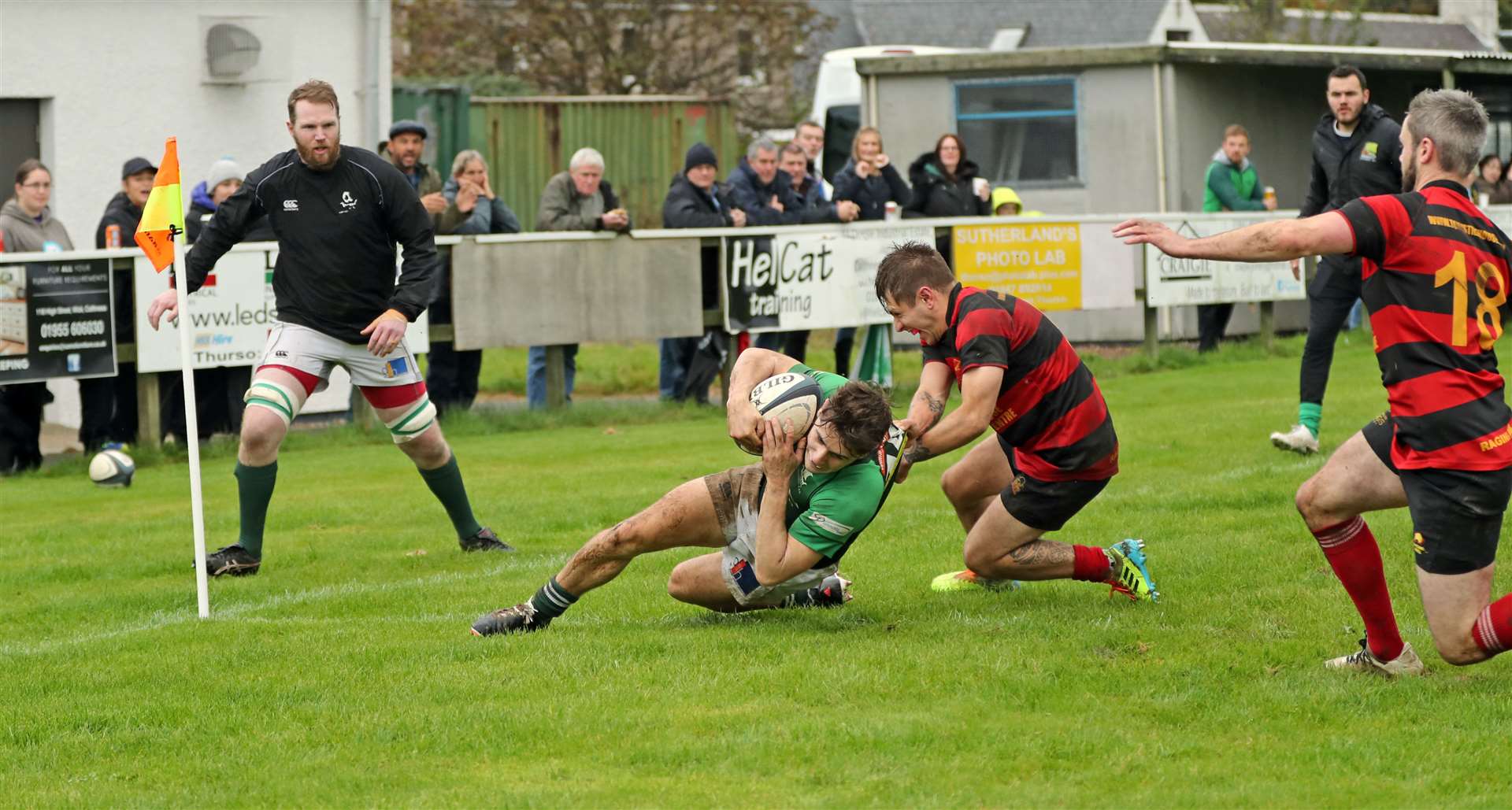 Euan Macdonald scoring a try in the Greens' 39-0 victory over Grangemouth at Millbank in October. Picture: James Gunn