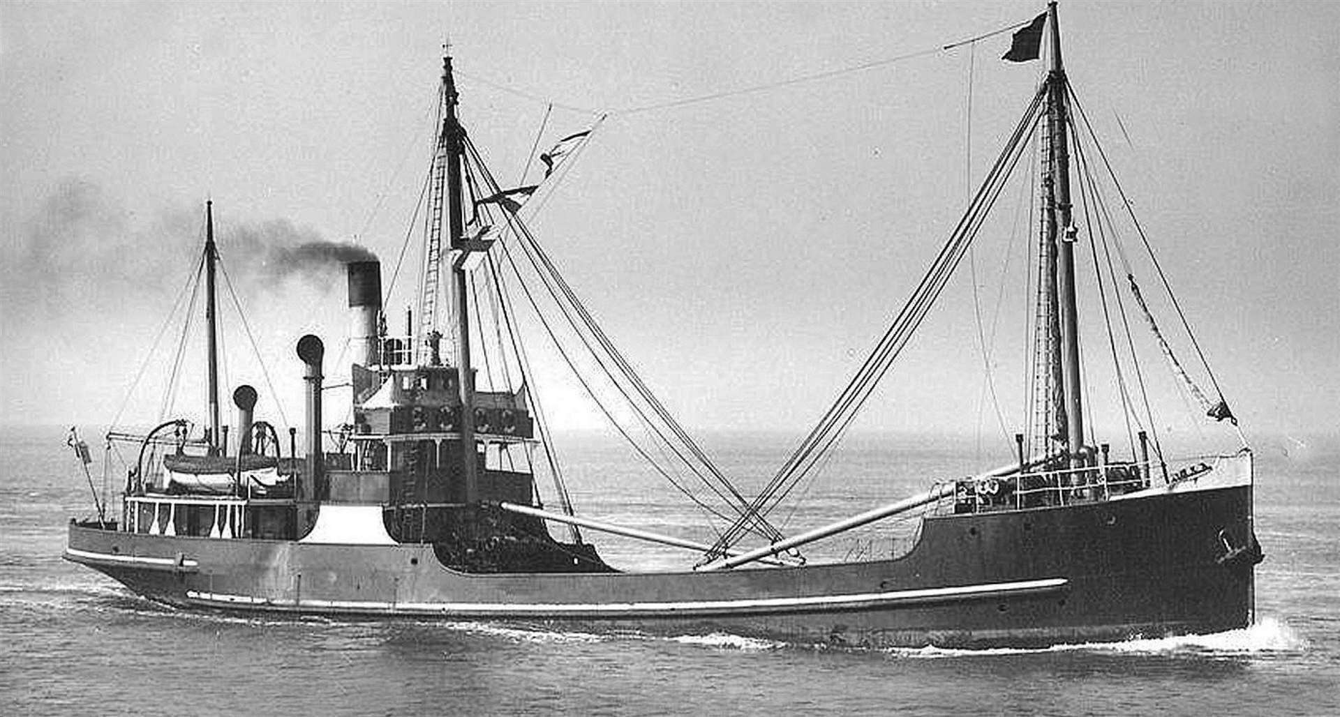 A rare photo of the Isleford which came to grief in a gale below Proudfoot in Wick Bay in January 1942 with the loss of all 14 of its crew. The 150ft coaster, which had been requisitioned to ferry munitions and other supplies on east coast routes, ran into difficulties after developing engine trouble and was driven onto rocks.