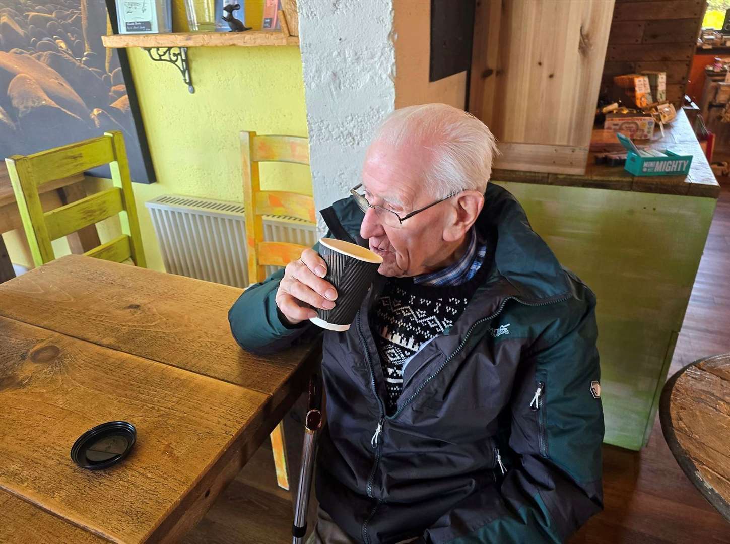 Alexander Budge enjoying his Americano at Stacks.