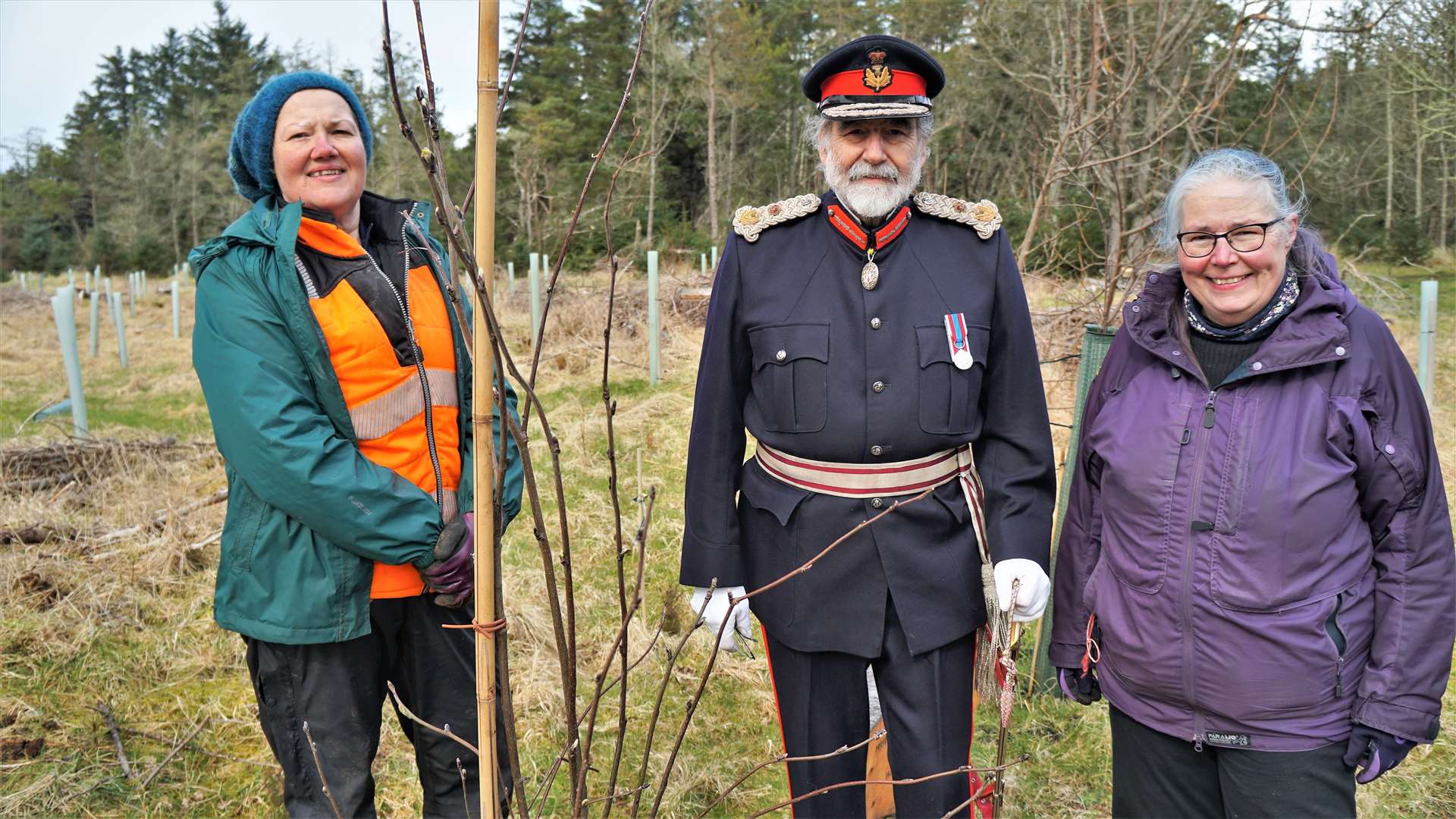 From left, Garance Warburton is the forest development officer of Dunnet Forestry Trust, next to Lord Thurso in his role as Lord-Lieutenant of Caithness, and beside Shona Scatchard who is treasurer of the trust. Picture: DGS