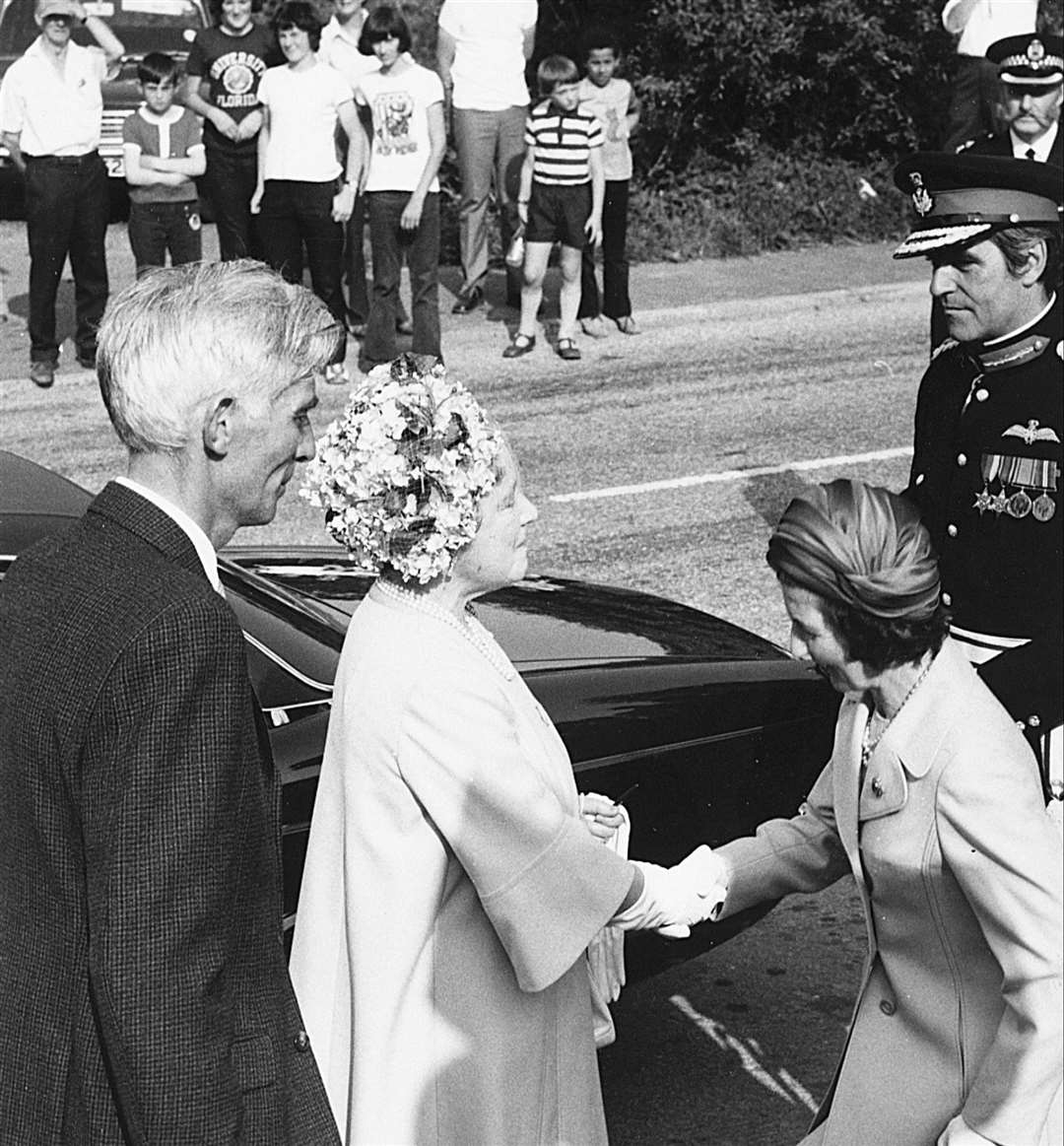 A royal occasion at Watten in 1973 as the Queen Mother arrives to open the new hall. She was welcomed by Viscount Thurso, Lord-Lieutenant of the county, and Lady Thurso, and hall committee chairman Douglas Brims (left).