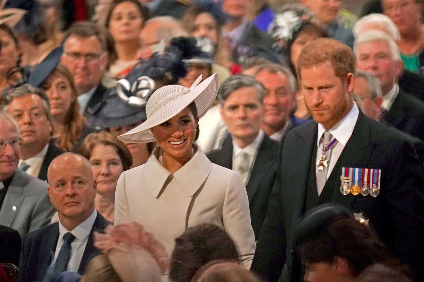 Harry and Meghan during the Jubilee service of thanksgiving (Victoria Jones/PA)