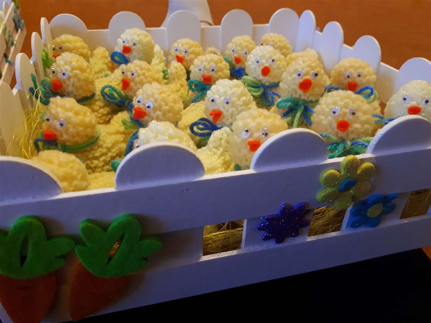 A box of Easter chicks made by some of the crafters from Caithness Community Connections, some of which were handed out along with eggs to residents of Pulteney House.
