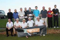 Prizewinners in the 36-hole Safari Open at Reay, along with club captain Graeme Dunnett (seated extreme left).