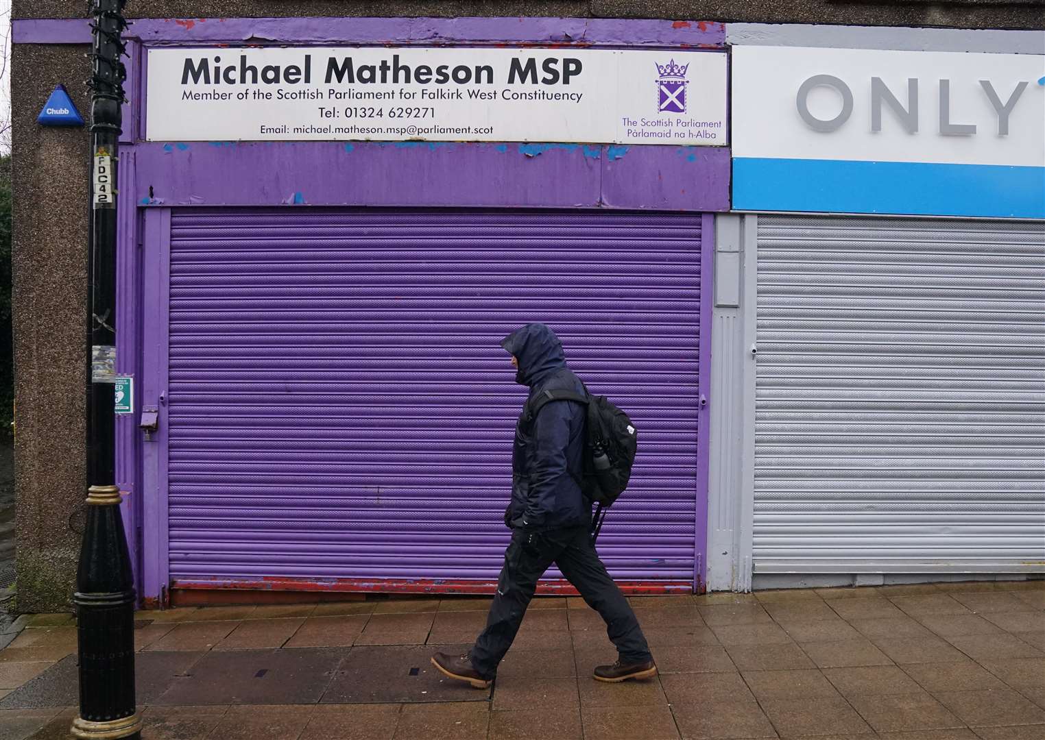 The shutters were down on Michael Matheson’s constituency office in Falkirk on Friday (Andrew Milligan/PA)