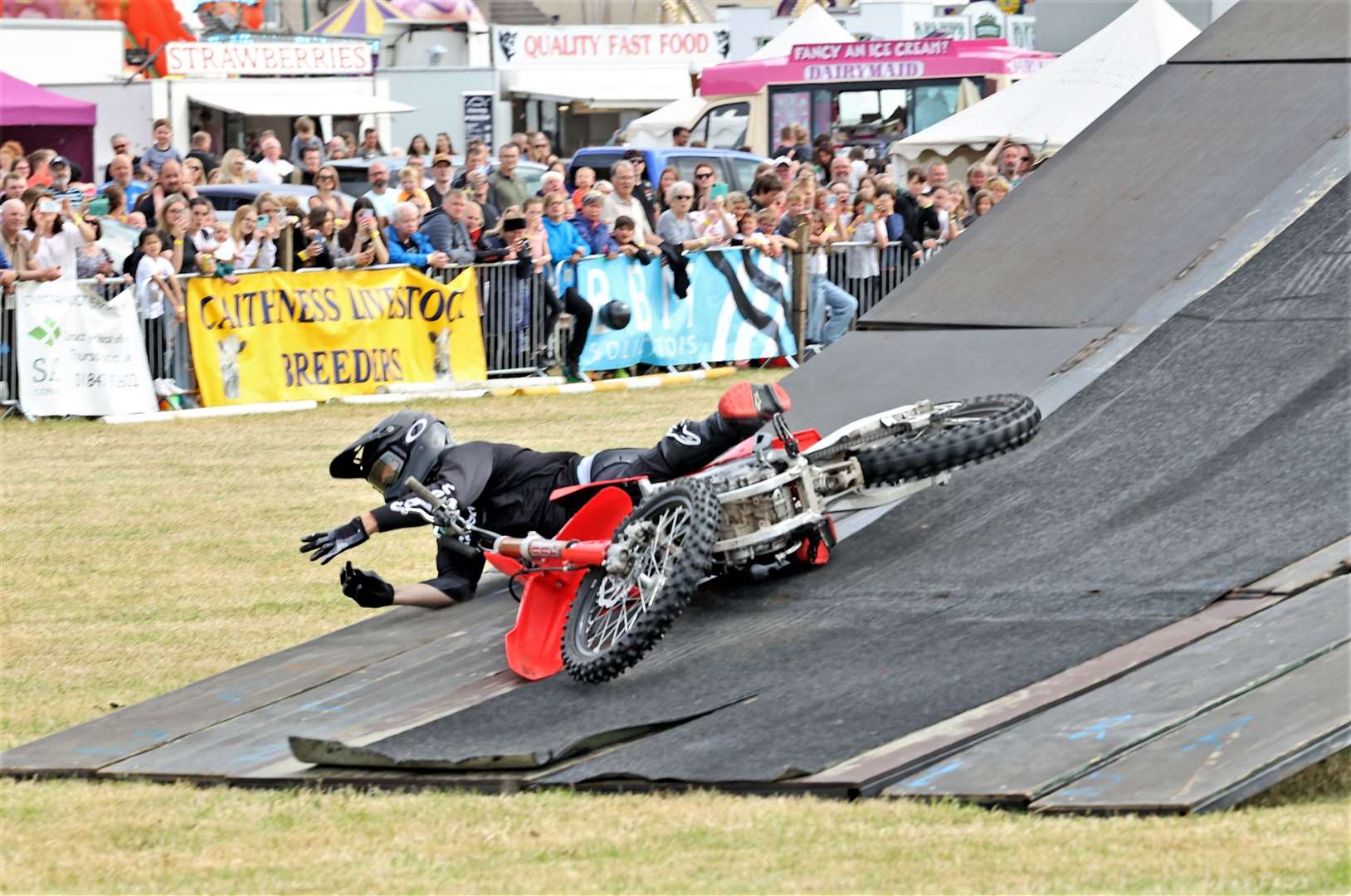 The moment John Pearson crash-landed on the landing ramp. Picture: James Gunn