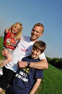 Graham Biner pictured with his children, Wilfie and Wills, will start Liz’s Lighthouse Challenge this weekend.