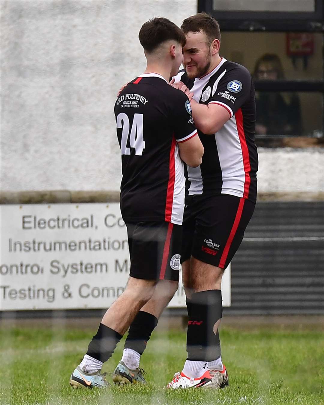 Gary Pullen (left) celebrates his goal with Owen Harrold. Picture: Mel Roger