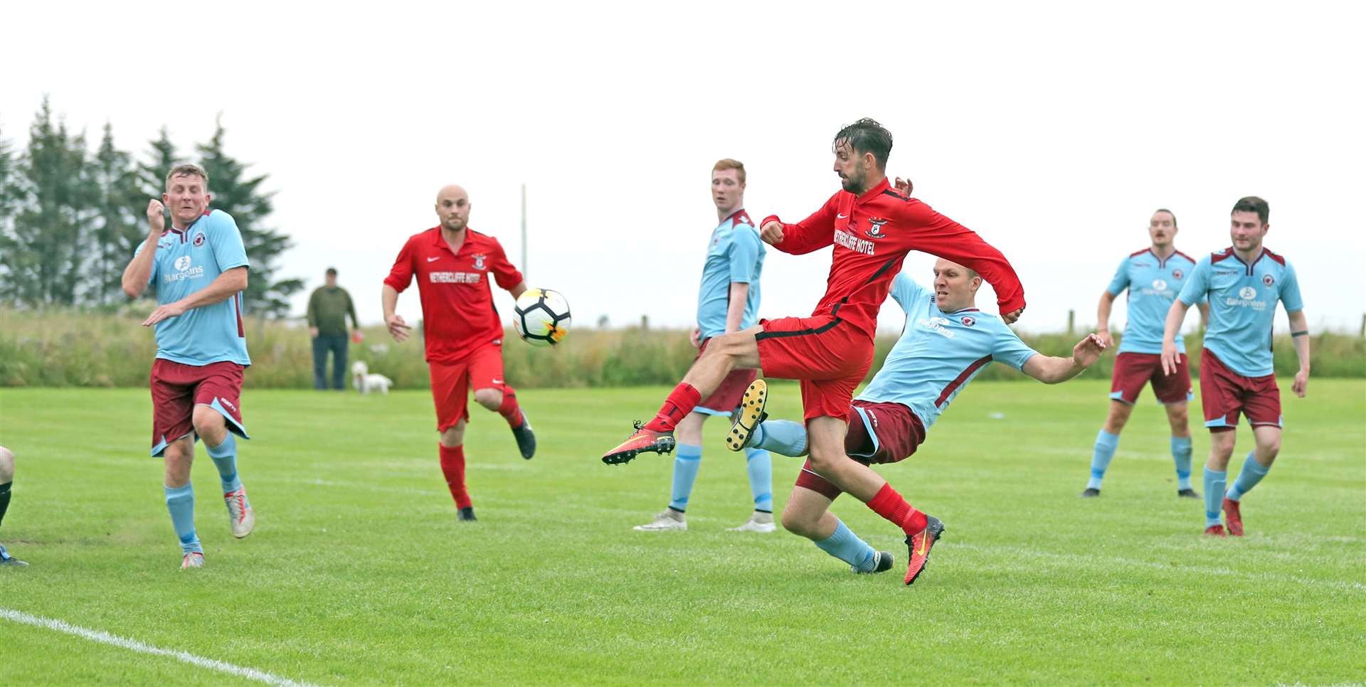 Wick Groats' Graham MacNab hit the crossbar with this effort. Picture: James Gunn