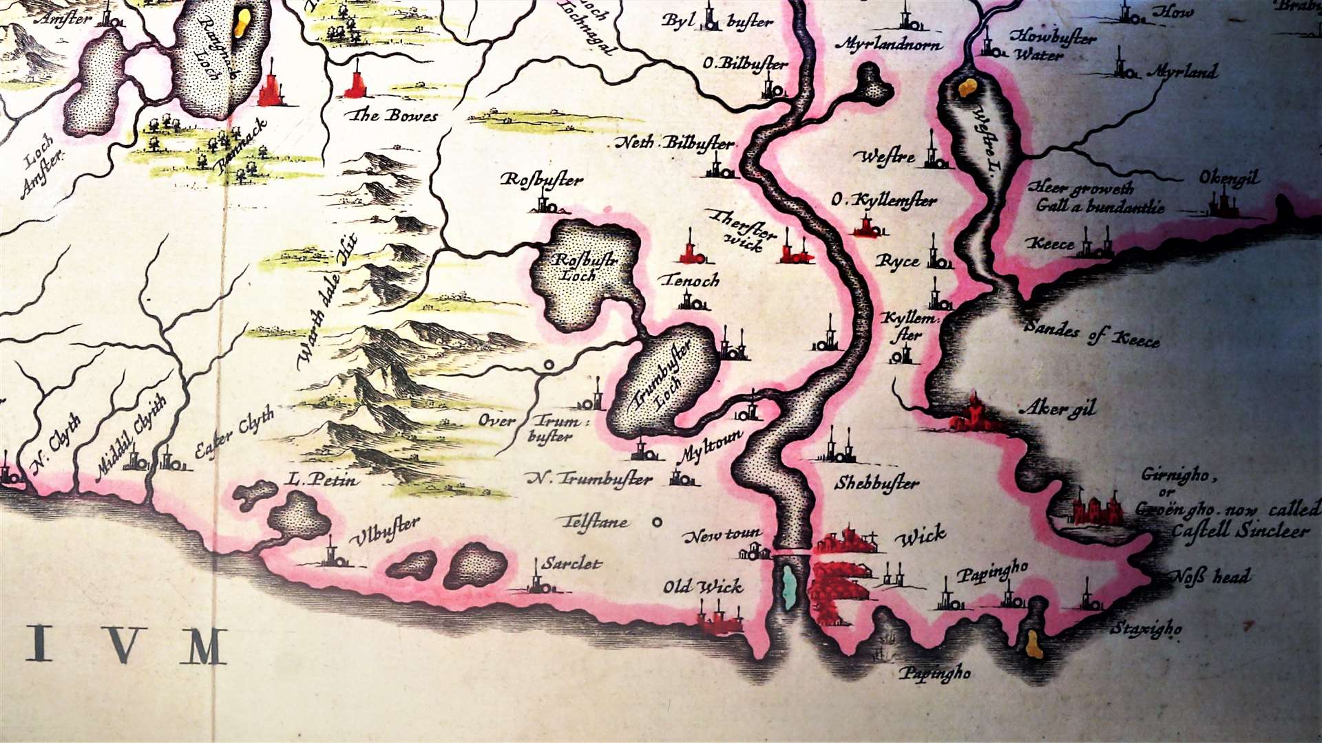 Timothy Pont map of Caithness showing what appears to be a castle at Sarclet. A dig is planned to discover what may have existed there. Picture: DGS