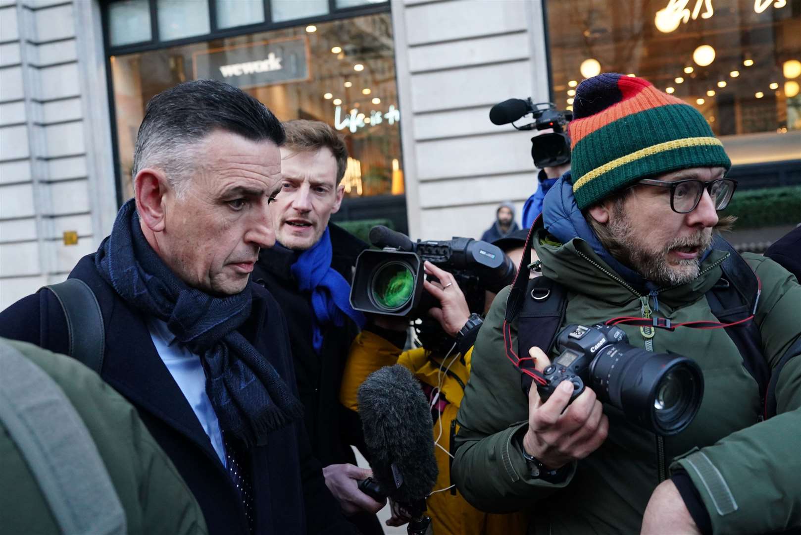 Mr Patterson, right, was surrounded by media as he left the inquiry (Jordan Pettitt/PA)