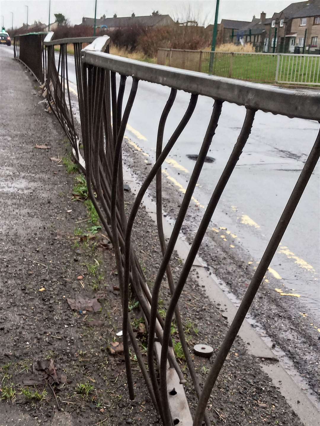 The damaged section of fencing near a crossing that is used by Mount Pleasant Primary School pupils. Picture: Caithness Roads Recovery