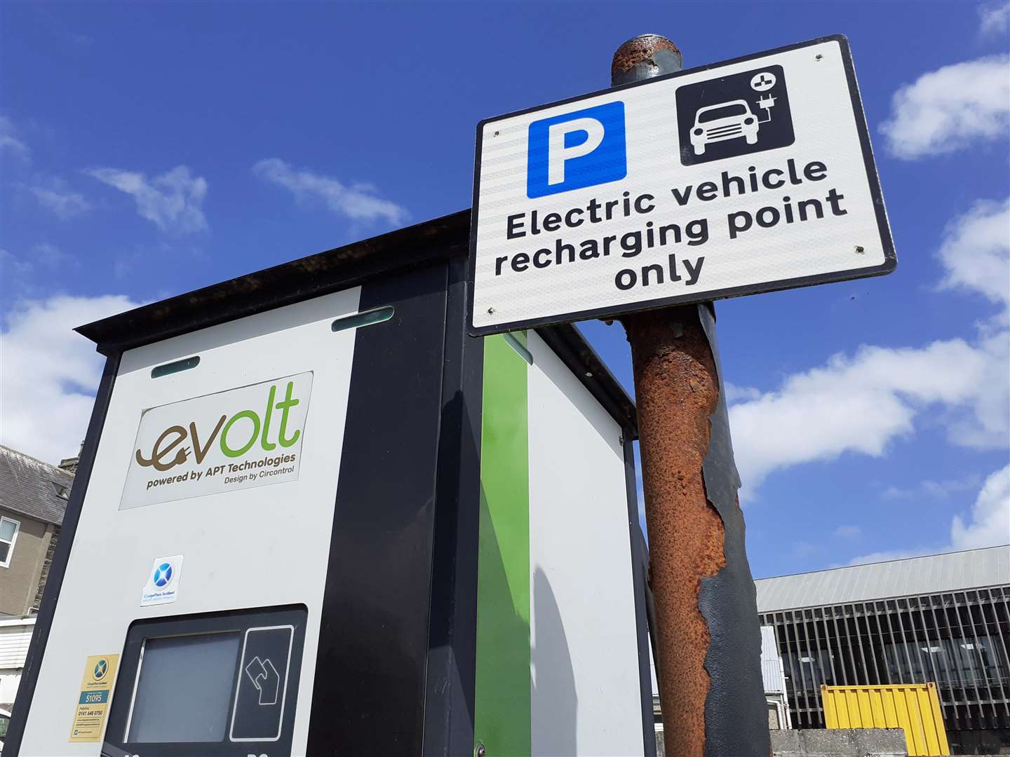 An electric vehicle charging point in Wick town centre.