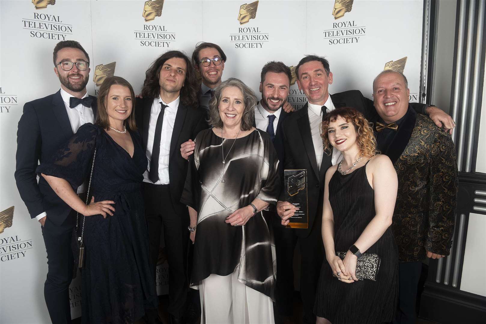 Phyllis Logan and The Highland Vet production team at the awards ceremony which was held in the Queen's Hotel, Leeds. Unfortunately practice director Guy Gordon was unable to attend the evening. Picture: Paul Harness