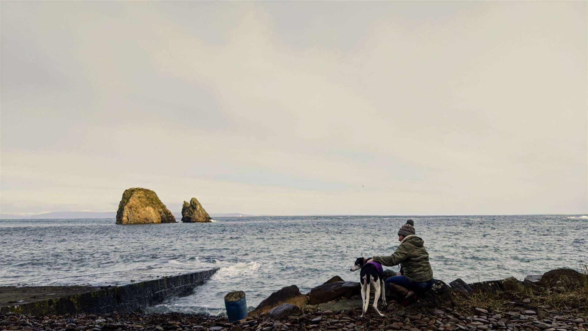 Shondie Maclean with her lurcher Daisy visiting Brough Bay. Picture: Daisybeck Studios / 5Select / MCG