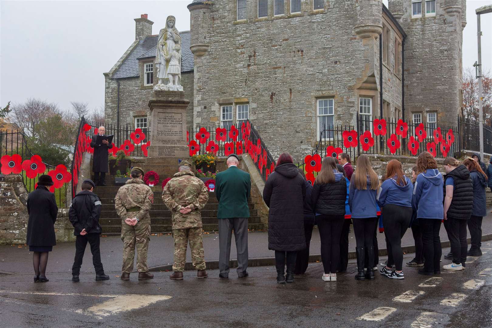 The Rev Leslie O’Neill conducting the service at Halkirk war memorial on Remembrance Sunday. Picture: Robert MacDonald / Northern Studios