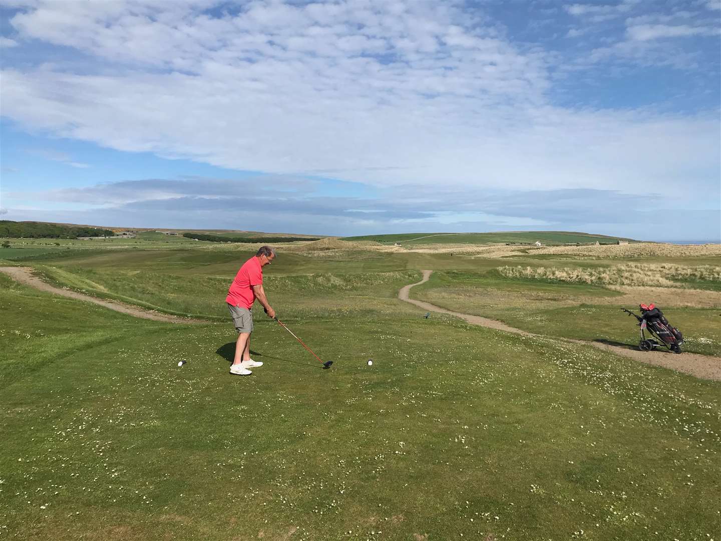 Jock Eunson teeing off at the fourth hole during the Reay gents' June Medal on Saturday.