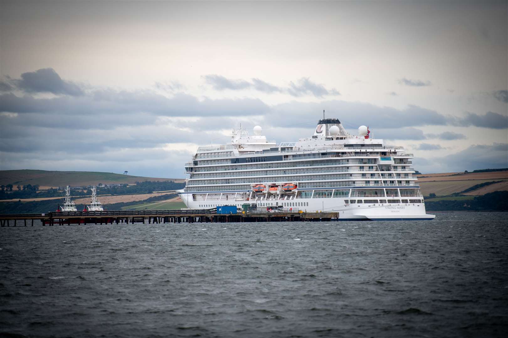 The cruise ship Viking Mars at the port on Friday afternoon. It's understood the injured crew member works for Viking Cruises.