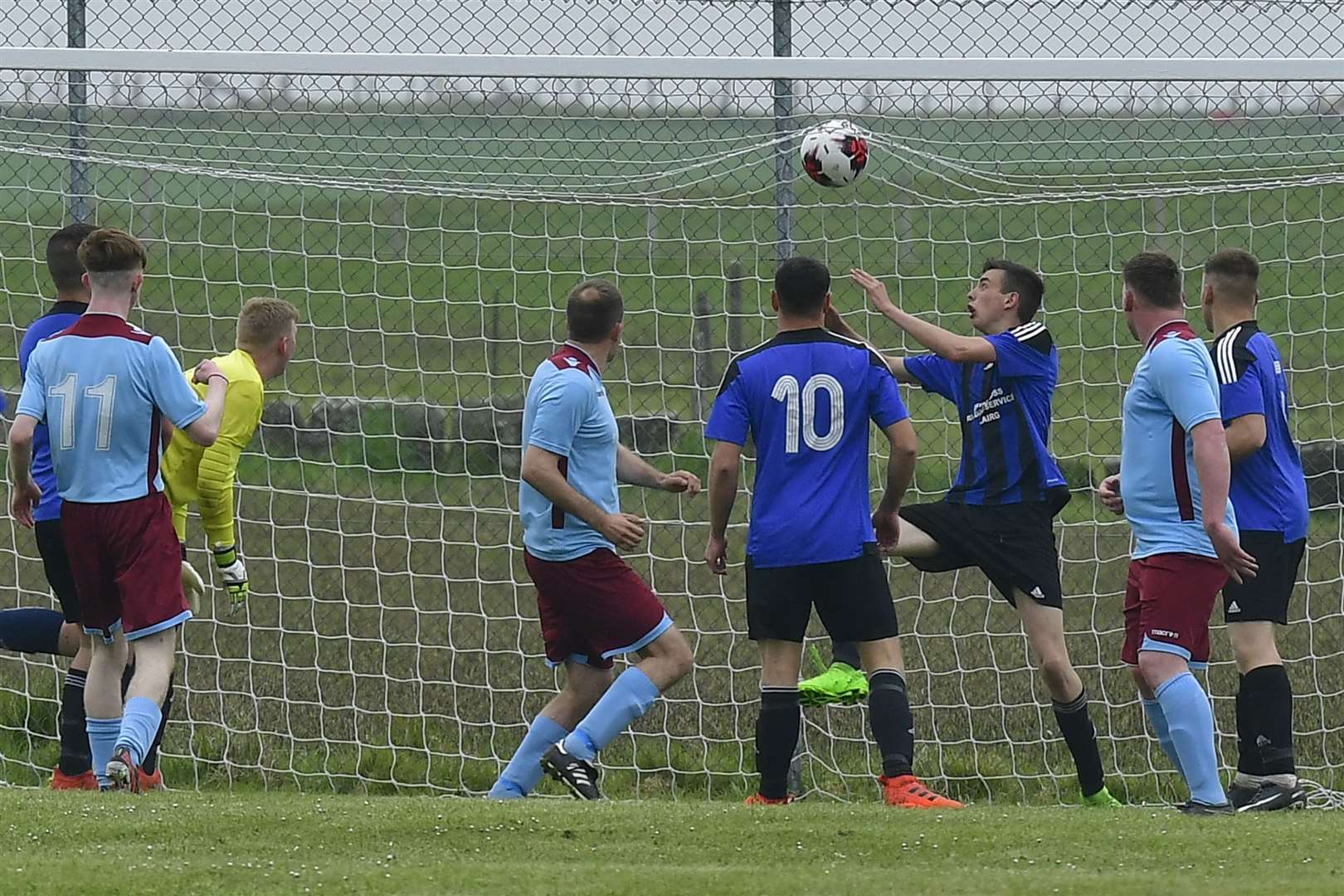 Shaun Forbes heads Pentland United into an early lead against Lairg Rovers at Ham Park. Picture: Mel Roger