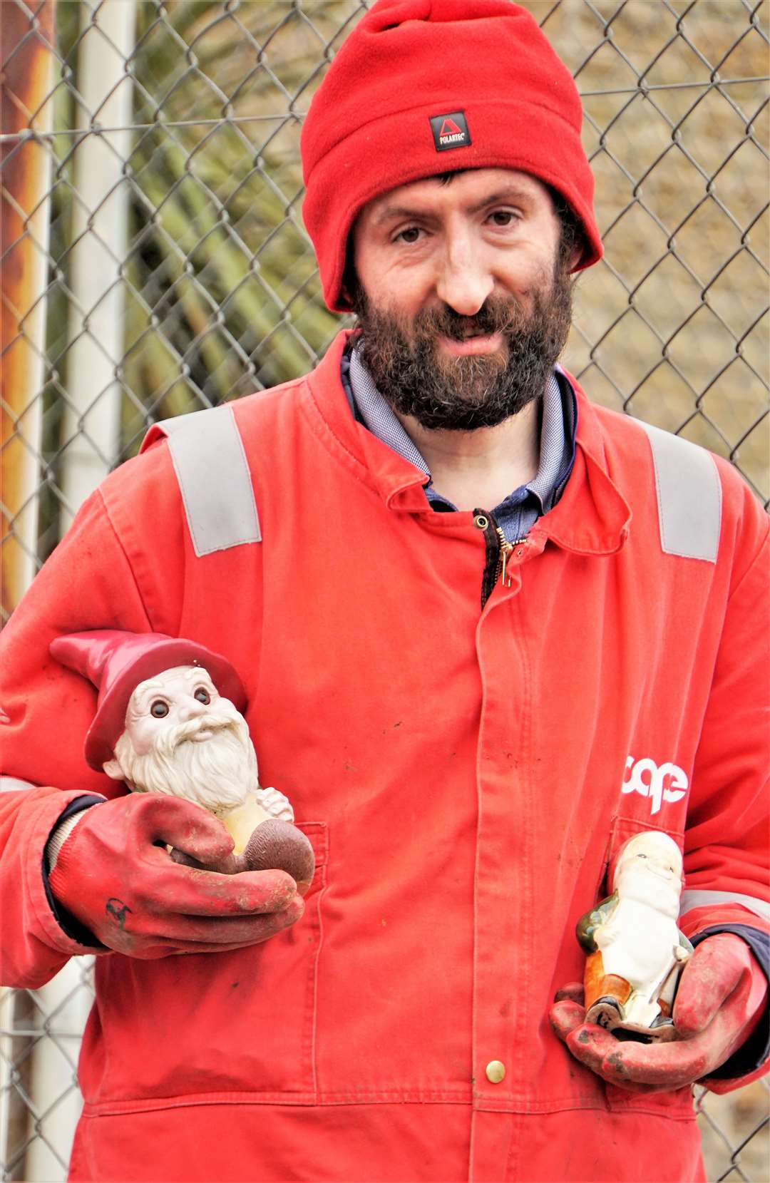 Alexander Glasgow with his gnome friends. Picture: DGS