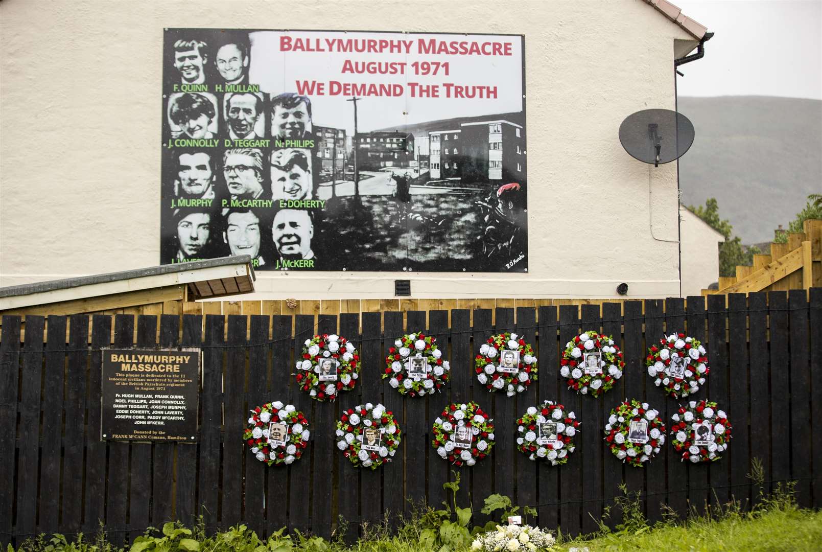 Wreaths laid at the Ballymurphy Massacre Memorial (Liam McBurney/PA)