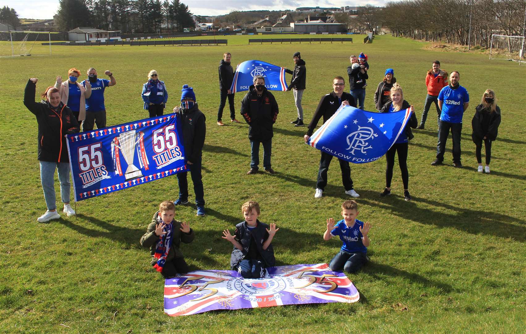 Rangers supporters at Sir George's Park on Saturday marking their team's Scottish Premiership title triumph.