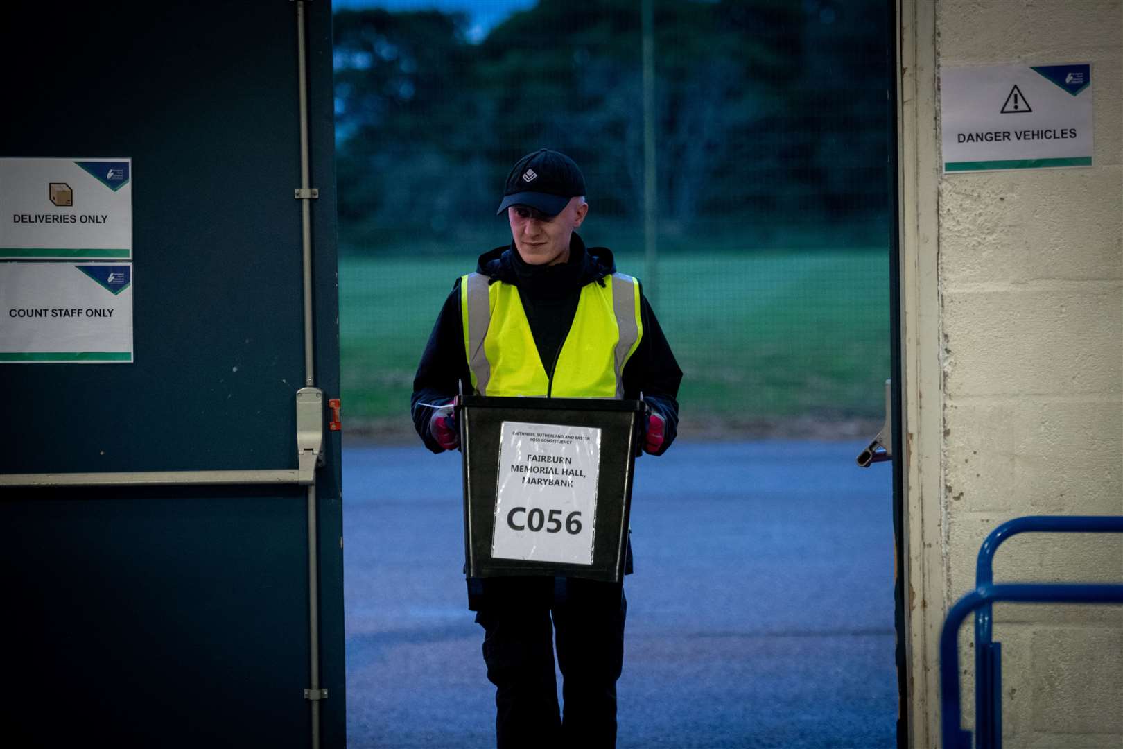 The first votes arrive at the general election count at the Highland Football Academy. Picture: Callum Mackay.
