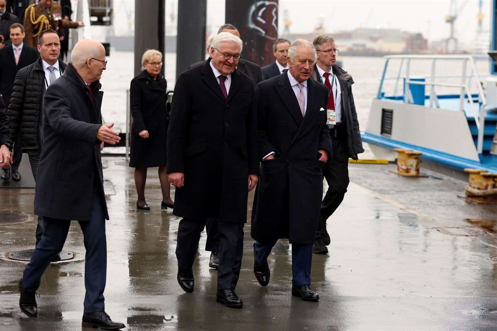 Charles and German President Frank-Walter Steinmeier during a visit to Hamburg (Phil Noble/PA)