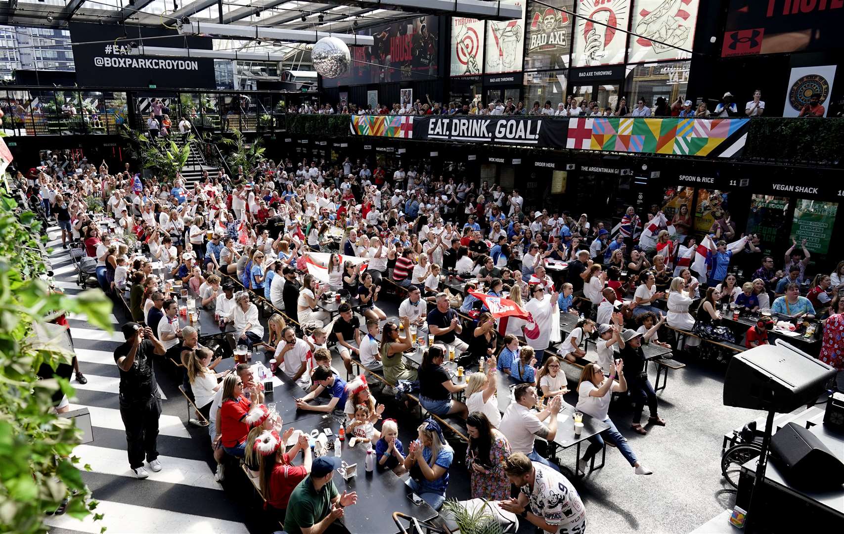 England fans watched the semi-final between Australia and England at Boxpark Croydon (Aaron Chown/PA)