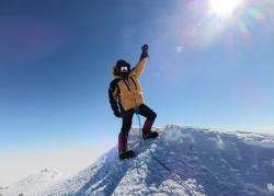 Celebration at last – Bob Kerr on the summit of the highest point in Antarctica, Mount Vinson.
