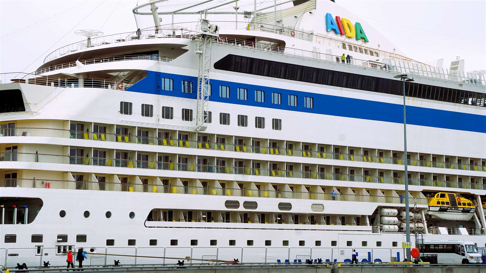 The huge cruise ship dwarfed all around it at Scrabster harbour. Picture: DGS