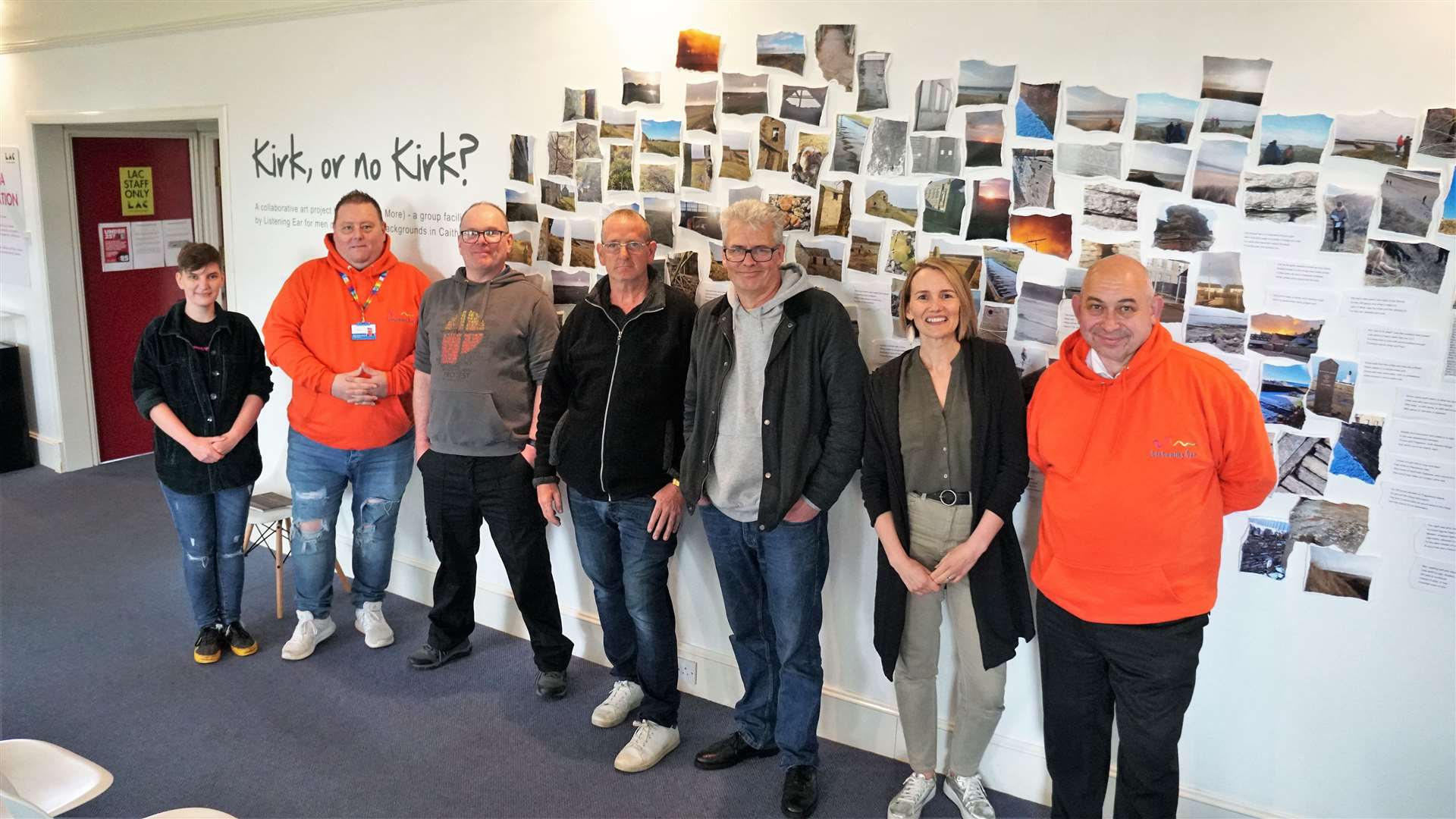 Keisha Sutherland, far left, provided music for the group and Lisa Poulsen, second from right, hosted the exhibition by members of the Join in More group. Picture: DGS