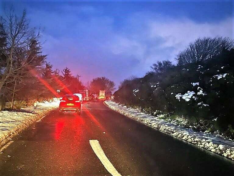 Traffic moving very slow at Berriedale Braes due to drifting snow last winter. Picture: Jean Gunn