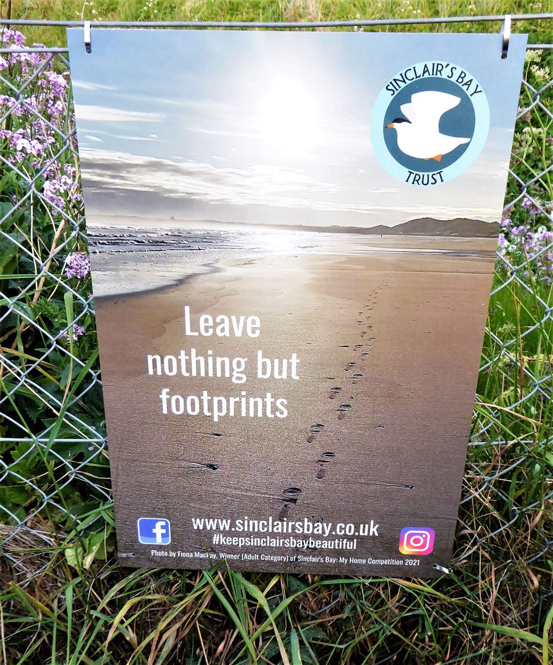 'Leave nothing but footprints' is the clear message for those visiting the beach at Reiss. The sign includes an image taken by local resident Fiona Mackay.