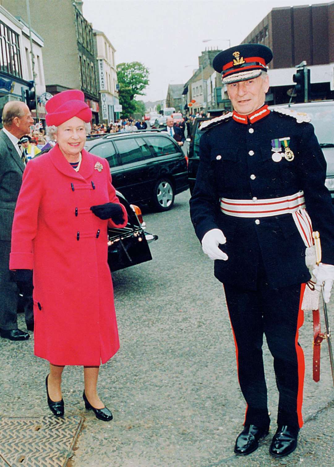 The Queen in Wick with the Lord-Lieutenant of Caithness, Major Graham Dunnett, during the Golden Jubilee tour of 2002. Picture: J McDonald Photographers