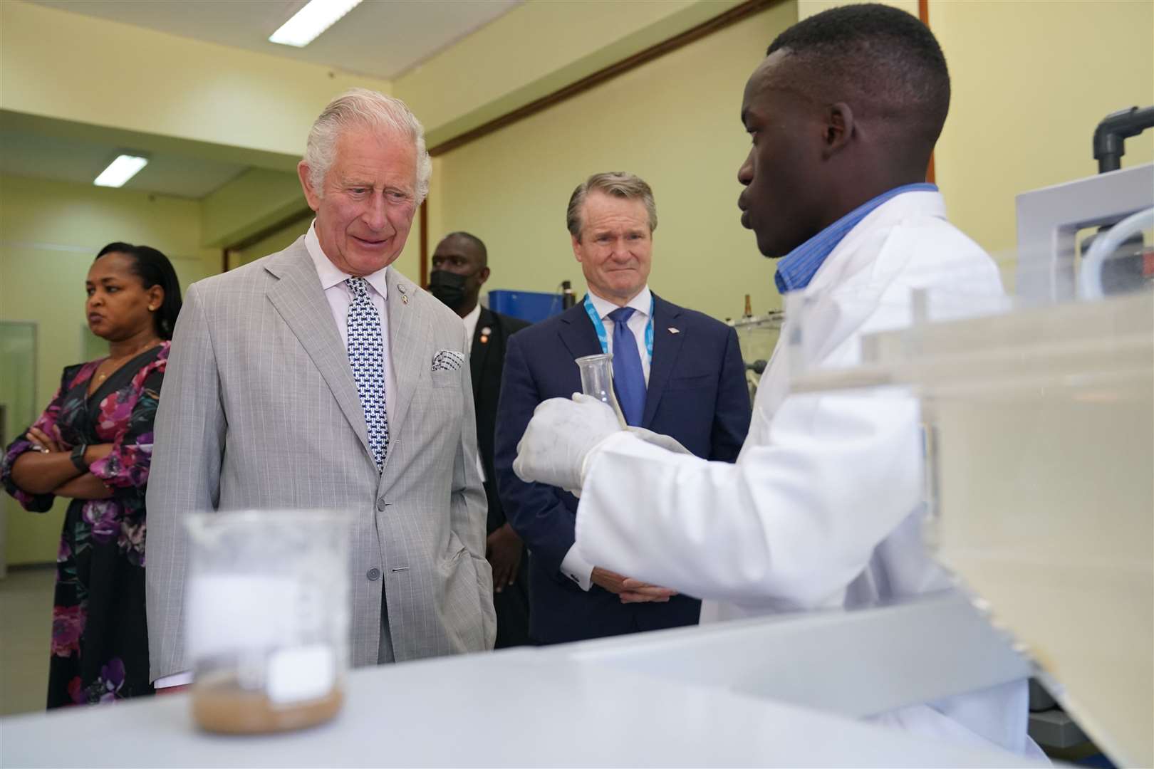 The Prince of Wales speaks to students during a visit to the Integrated Polytechnic Regional College (IPRC) in Kigali (Jonathan Brady/PA)