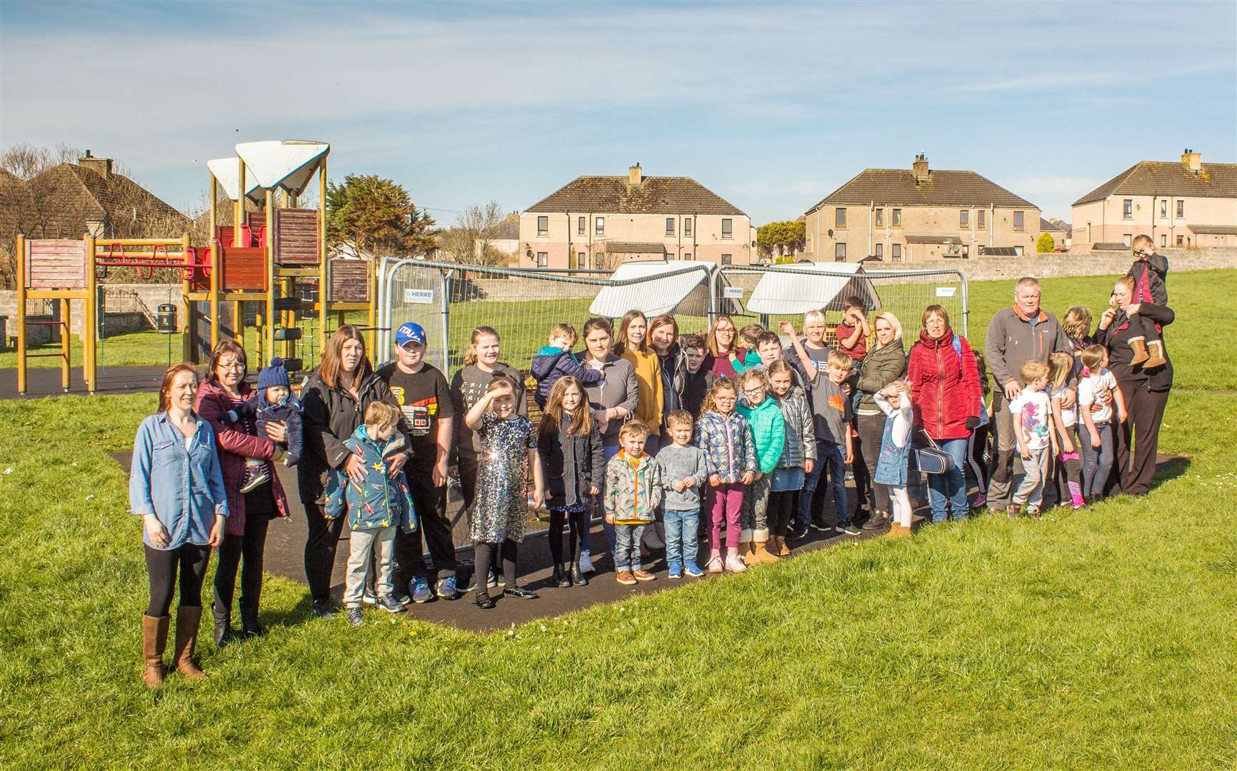 Children and parents gathered at Green Road play park in a show of solidarity. Picture: Barry Scollay